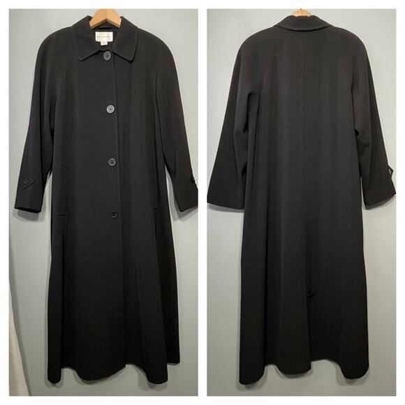 Vintage Worthington Trench Coat Womens Size 10 Black Long Classic Dark Longline - Picture 1 of 11
